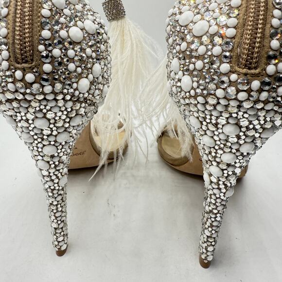 Jimmy Choo Viola 110 Crystal Ostrich Feather Tassel Wedding Sandals EU 40 - Picture 9 of 16